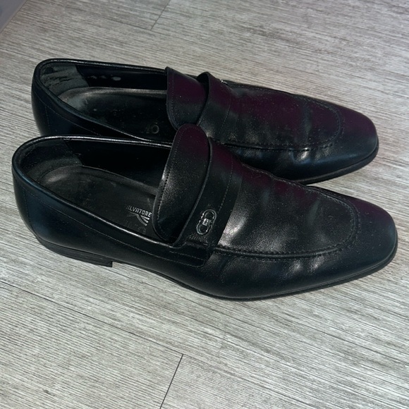 Salvatore Ferragamo Other - Salvatore Ferragamo mens Dress Slip On Loafers black w/ Silver logo 8 (wide)